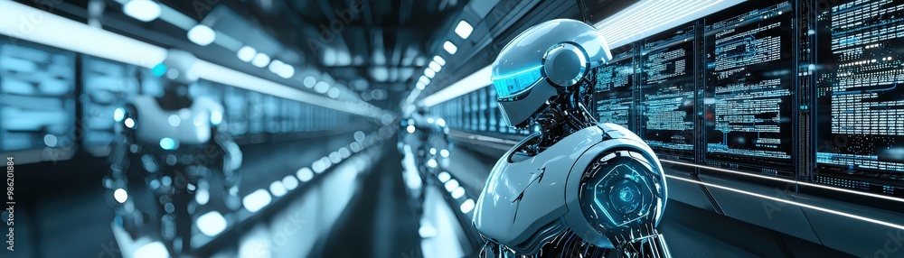 Poster cloud pipeline automation with ai robots controlling the flow of data between virtual servers repres