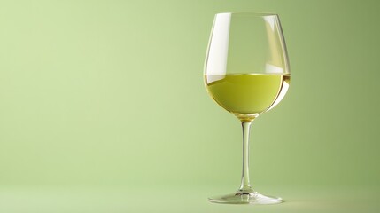 Fototapeta premium A glass of white wine isolated on a pastel green background, sleek and modern with clean lighting.