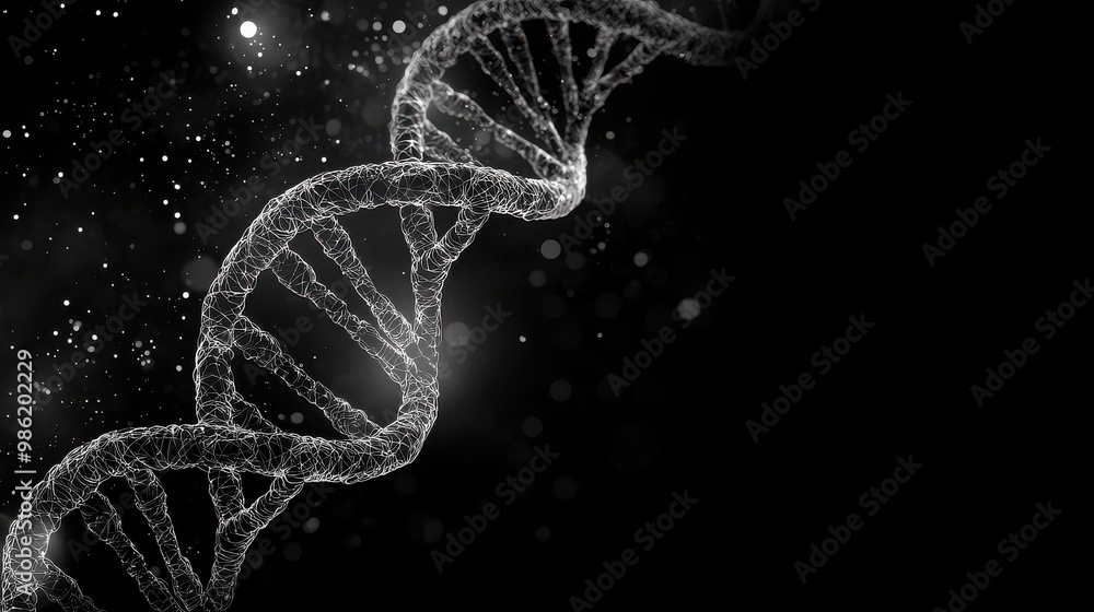 Wall mural a close up of a dna strand with a black background. the image is abstract and has a moody atmosphere