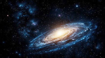 Obraz premium A spiral galaxy with a bright star in the center. The galaxy is filled with stars and is surrounded by a dark blue background
