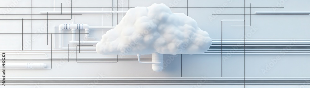 Poster devops pipeline on cloud, a digital cloud illustration with abstract lines in a modern, minimalist s