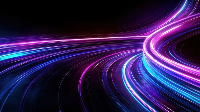 A purple and blue light trail with a dark background. The light trail is curved and has a sense of motion