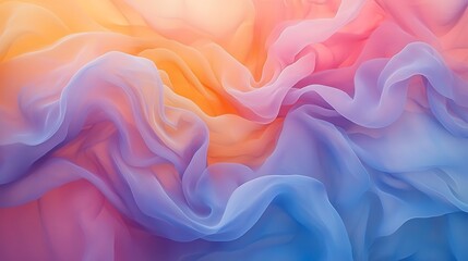 Obraz premium Abstract waves of pink, yellow, and blue fabric create a dynamic and textured background.