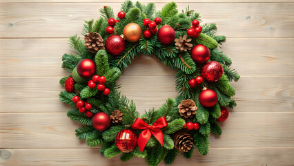 A festive Christmas wreath with red and green accents, Christmas, wreath, festive, holiday, decoration, red, green
