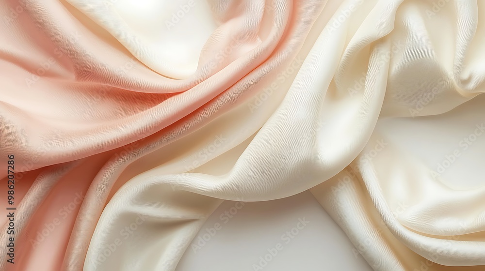 Poster peach and ivory fabric drapes softly, creating an elegant background texture full of flow and grace.