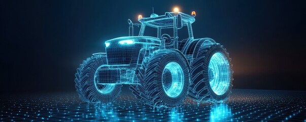  blue wireframe tractor hologram 