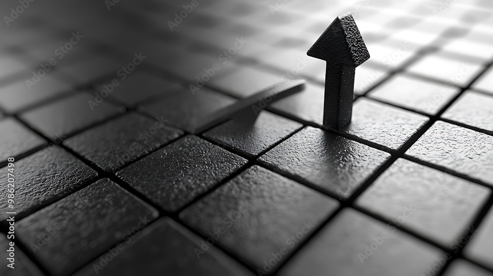Aufkleber a black upward arrow points toward progress on an abstract patterned surface.