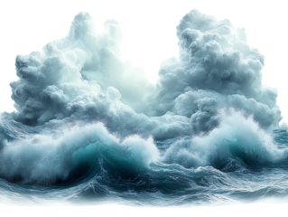 Tropical storm clouds swirling, isolated on white background, clip art style