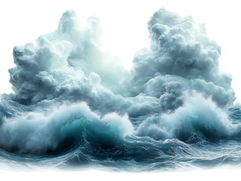 Tropical storm clouds swirling, isolated on white background, clip art style