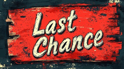 Fototapeta premium This image shows a rustic red sign with 'Last Chance' written in vintage-style white letters, conveying a sense of urgency and nostalgic charm, encouraging immediate action.