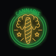 Neon sign featuring a joint inside a human brain with the word cannabis above, suggesting a connection between marijuana and the mind