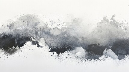Abstract gray and black watercolor paint splatter texture on white background.