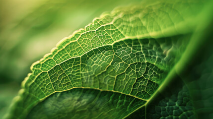 Obraz premium Closeup of green leaf, nature texture, intricate veins, botanical pattern, macro photography concept