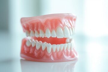 Obraz premium Teeth model on table and blurred background. Close-up 