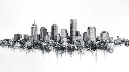 Obraz premium Fayetteville, Arkansas, black and white pen pencil hand-drawn effect drawing illustration for travel poster, card, wallpaper, backdrop or banner. Modern, clear, artistic and simple