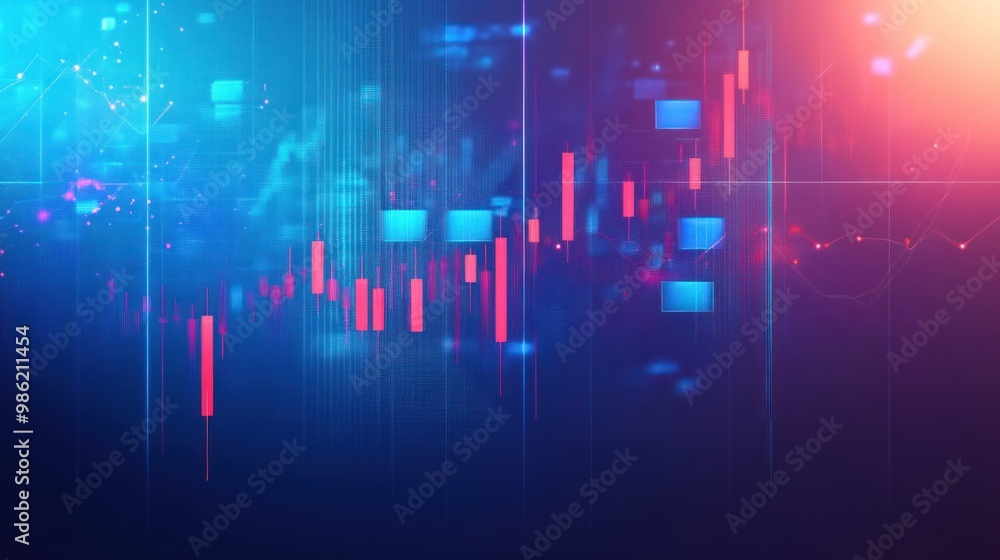 Poster abstract blue and red digital background with geometric shapes and lines.