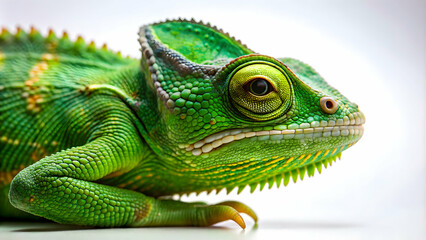 Obraz premium Green chameleon isolated on background, chameleon, reptile, animal, exotic, camouflage, nature, green, wildlife, lizard