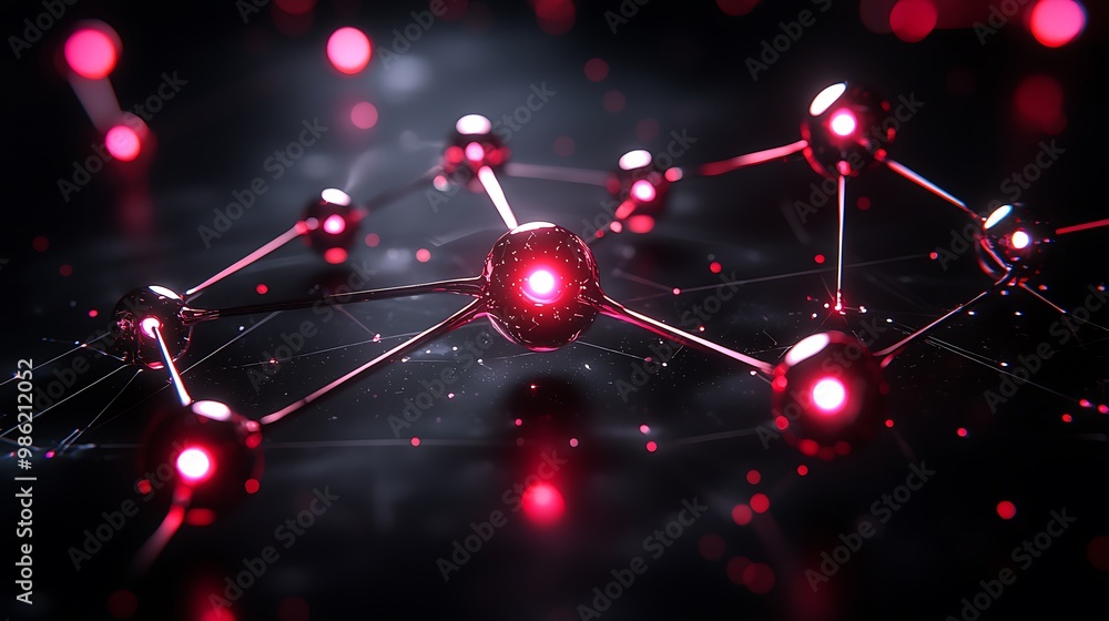 Poster an abstract network of red glowing spheres connected by lines symbolizes modern digital communicatio