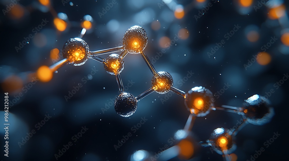 Poster a 3d molecular structure glows with atoms, capturing the fundamental building blocks of life.