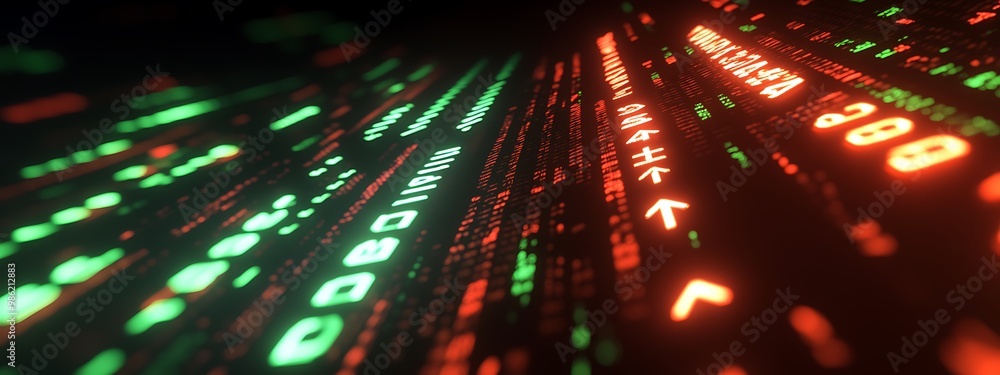 Leinwandbilder Abstract Representation of Binary Code with Green and Red Glowing Digits