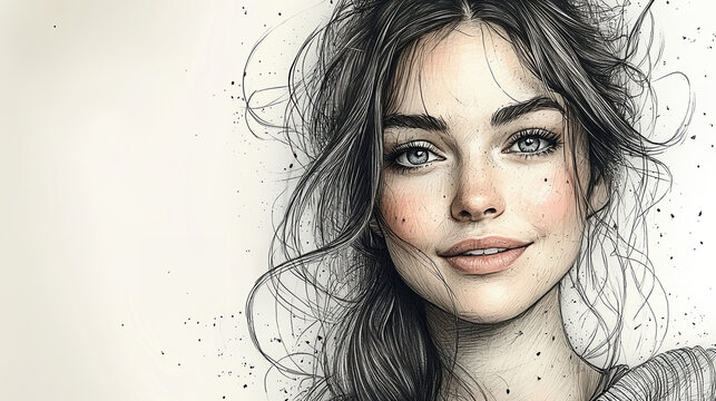 A beautifully crafted monochrome portrait captures a woman with a serene and thoughtful expression, offering an intimate glimpse into human emotion and charisma.