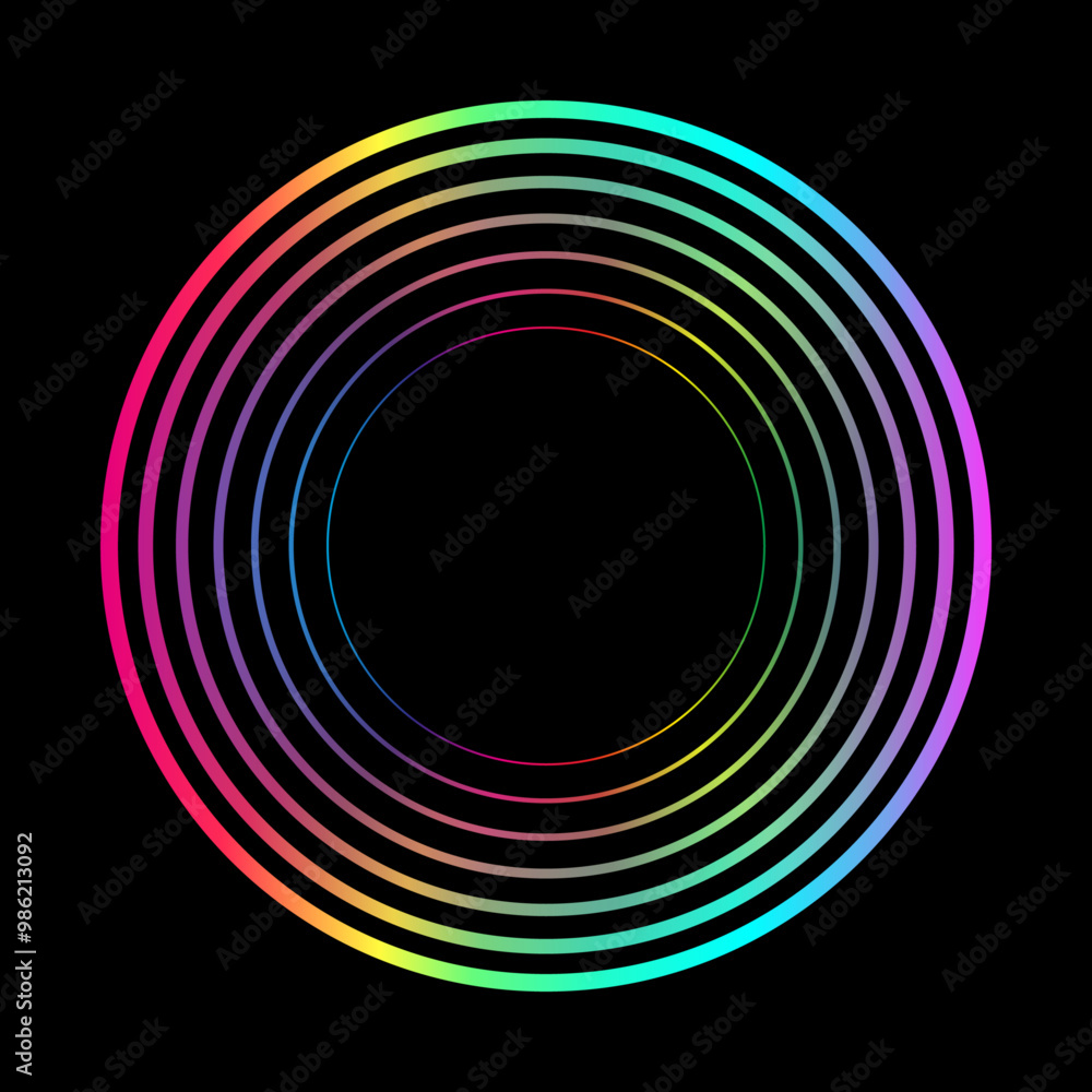 Fototapete abstract round frame colorful rainbow spectrum colors isolated on black background with copy space. 