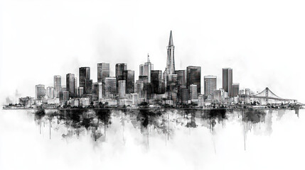 Obraz premium Fremont, California, black and white pen pencil hand-drawn effect drawing illustration for travel poster, card, wallpaper, backdrop or banner. Modern, clear, artistic and simple