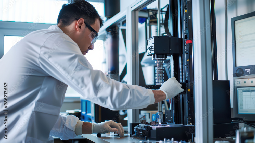 Aufkleber a focused scientist in lab coat conducts experiments using advanced equipment, showcasing precision 