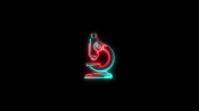  Neon lab microscope icon animation. Science laboratory icon