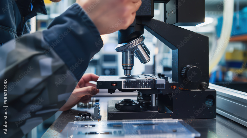 Aufkleber a technician is using microscope to examine circuit board in laboratory setting, showcasing precisio
