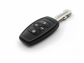 Obraz premium A black car key with a remote control, on a white background.