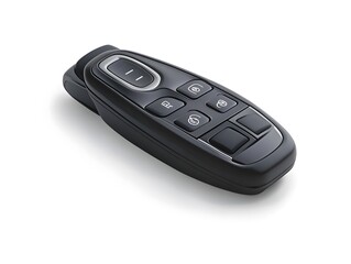 Modern black car key with multiple buttons and a silver accent.