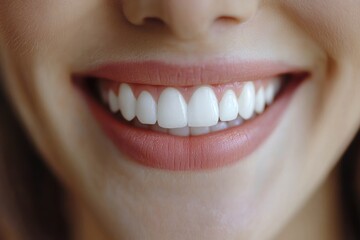 Fototapeta premium Beautiful female face with perfect smile and white teeth. Close up 