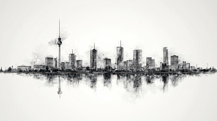 Obraz premium Gelsenkirchen, Germany, black and white pen pencil hand-drawn effect drawing illustration for travel poster, card, wallpaper, backdrop or banner. Modern, clear, artistic and simple
