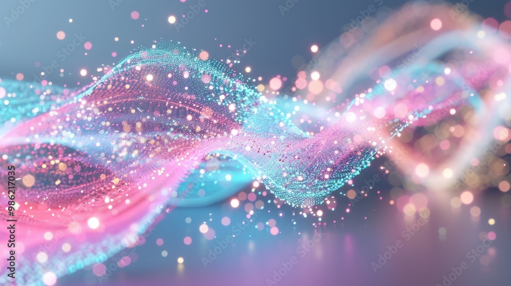 Poster a colorful abstract wave of light and particles creates a dynamic and vibrant scene, showcasing a bl