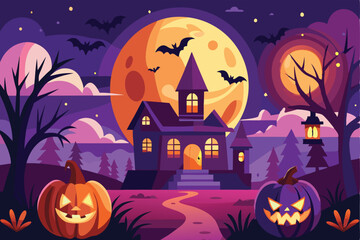 Fototapeta premium Halloween background flat illustration