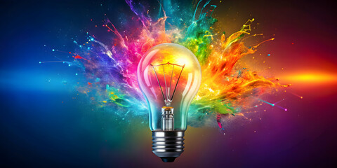 Colorful lightbulb explosion with bright, vibrant colors , explosion, lightbulb, colorful, vibrant, bright, energy