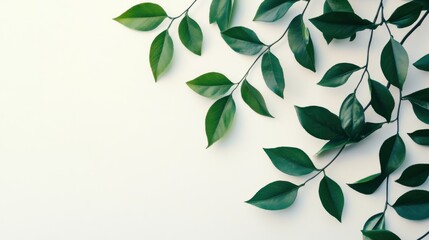 Green leaves on white background.