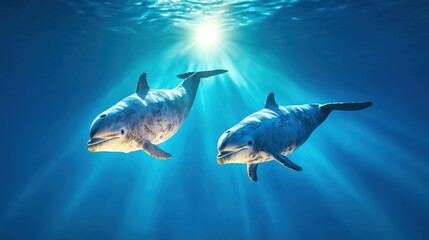 Fototapeta premium Dolphins Swimming in Clear Ocean Water