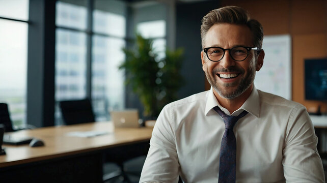 Successful Senior Businessman and woman Consultant Smiling in Modern Office Building