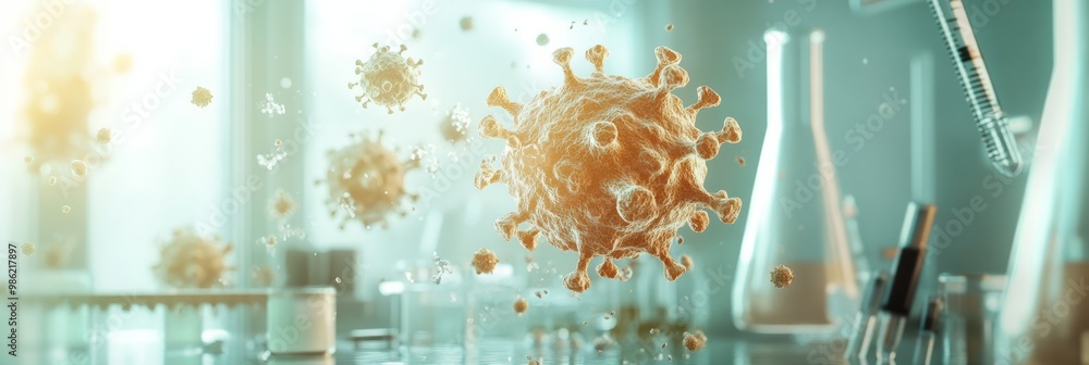 Aufkleber Close-up of the monkeypox virus floating in a laboratory setting