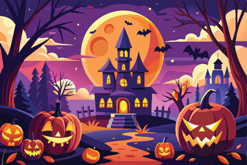 Fototapeta premium Halloween background flat illustration