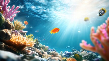 Obraz premium Vibrant Underwater Scene with Colorful Coral and Fish