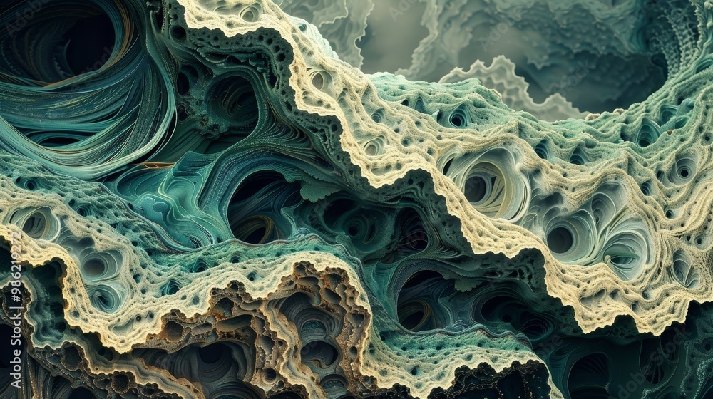 Poster a mesmerizing abstract depiction of layered textures and intricate patterns, resembling a geological