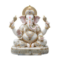 Intricate Marble Statue of Lord Ganesha with Gold Accents