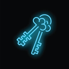 Two keys are glowing with blue neon light on a black background
