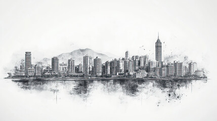 Gran Canaria, Spain, black and white pen pencil hand-drawn effect drawing illustration for travel poster, card, wallpaper, backdrop or banner. Modern, clear, artistic and simple