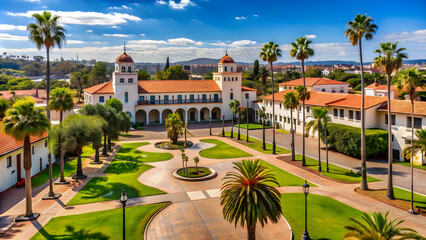 College campus at San Diego State University , education, university, campus, students, buildings, architecture