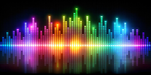 Fototapeta premium Holographic music equalizer with multicolored glowing effects, holographic,music, equalizer, glowing, effects