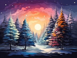 Fototapeta premium Superb Watercolor Christmas card Beautiful night Xmas Illustration